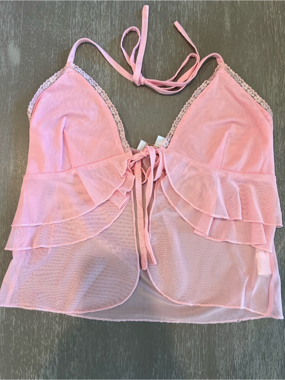 City Beach Mooloola Sheer Pink Ruffle Lace Trim split Halter Cami size 8